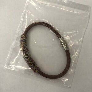 Brown Leather Bracelet with Multicolor Wrap